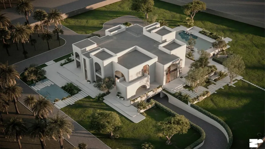 تصميم فيلا فاخرة وحديثة من منظور علوي