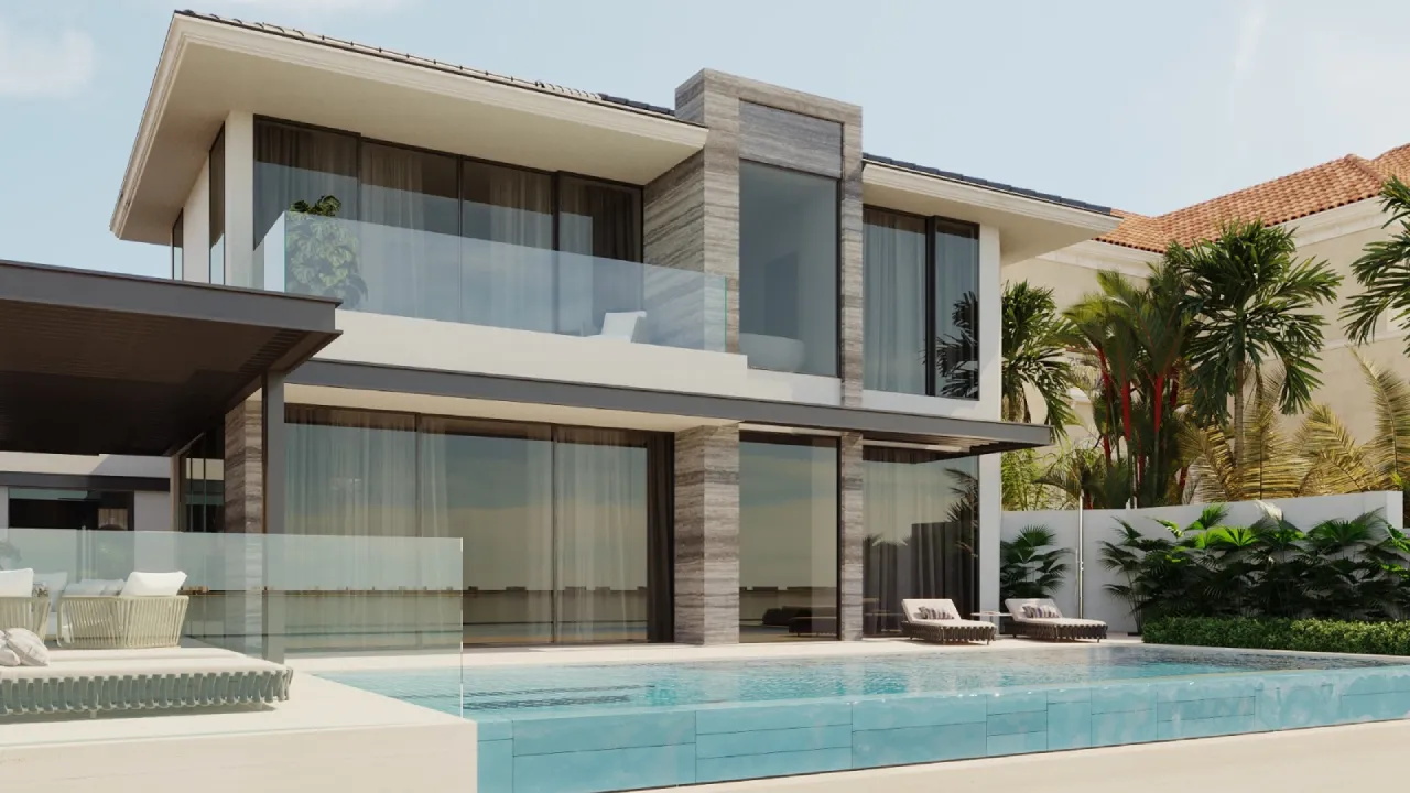 A luxury modern villa exterior design with un infinity pool for a house in Dubai