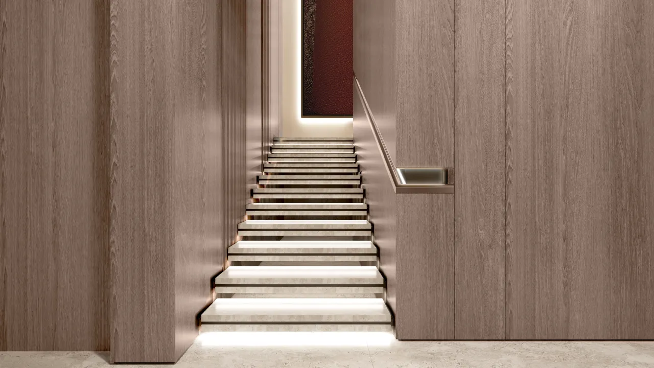 Modern villa staircase design for a Palm Jumeirah villa renovation in Dubai