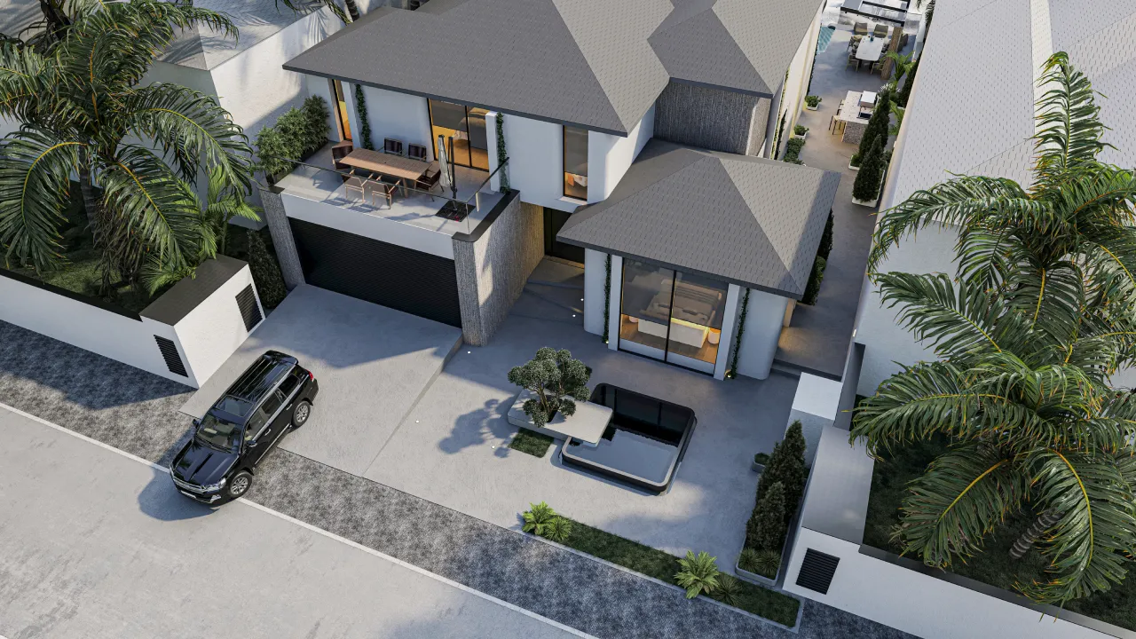 Garden Home beachfront villa exterior after renovation in Palm Jumeirah