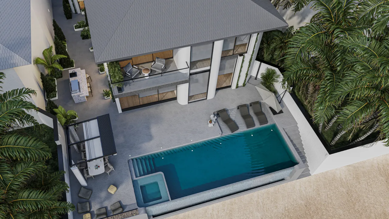Villa design for a home on Palm Jumeirah with infinity swimming pool construction Infinity swimming pool design for a Palm Jumeirah home construction