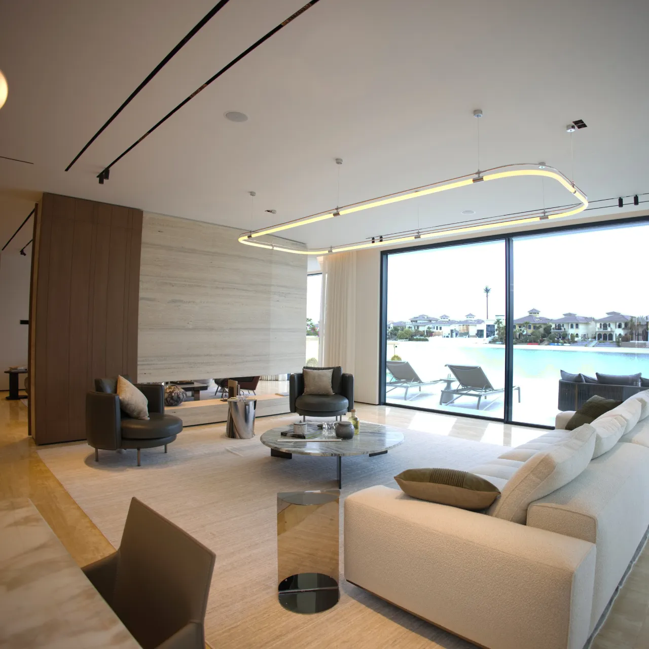 Modern elegant master bedroom interior design in a completely renovated house in Palm Jumeirah