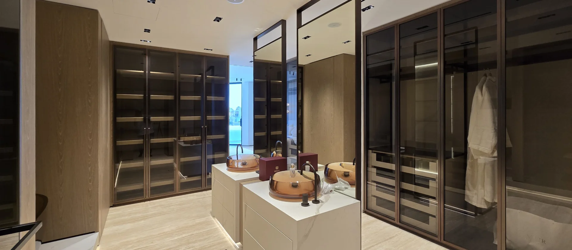 Completed master bathroom and dressing room combo in a renovated Palm Jumeirah Garden Home