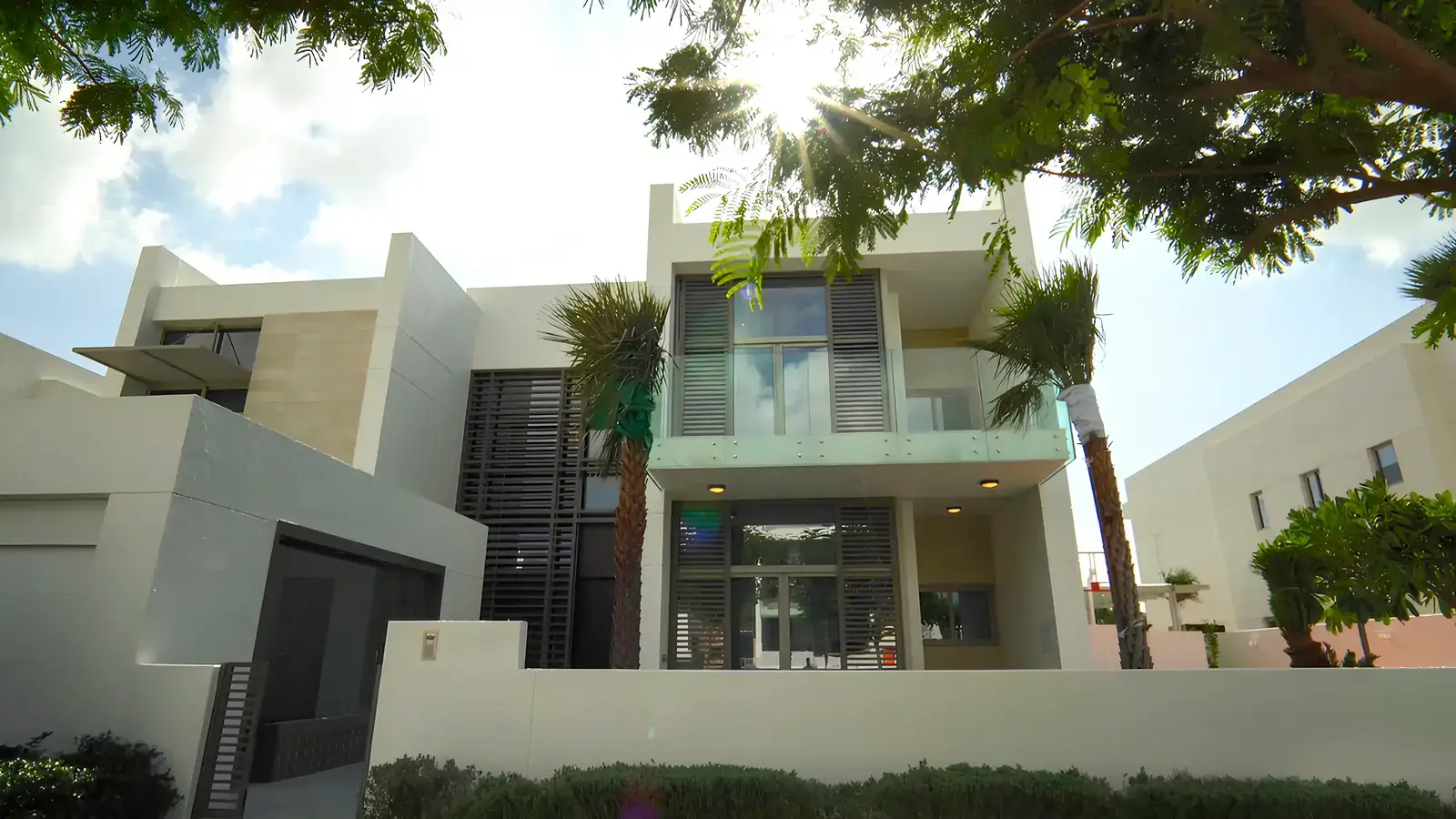 Modern villa exterior and swimming pool after renovation in MBR District One Dubai