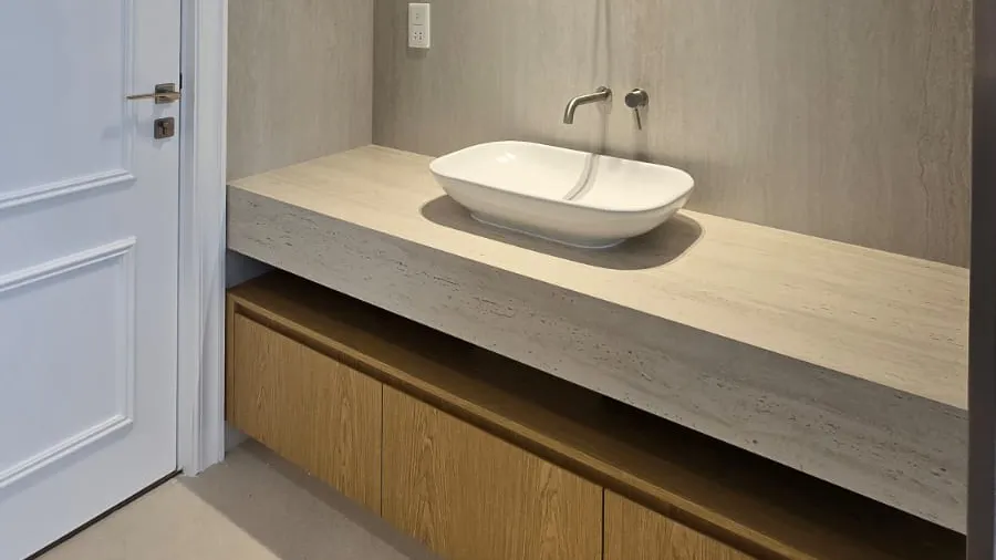 Renovated Meadows bathroom with a new vanity